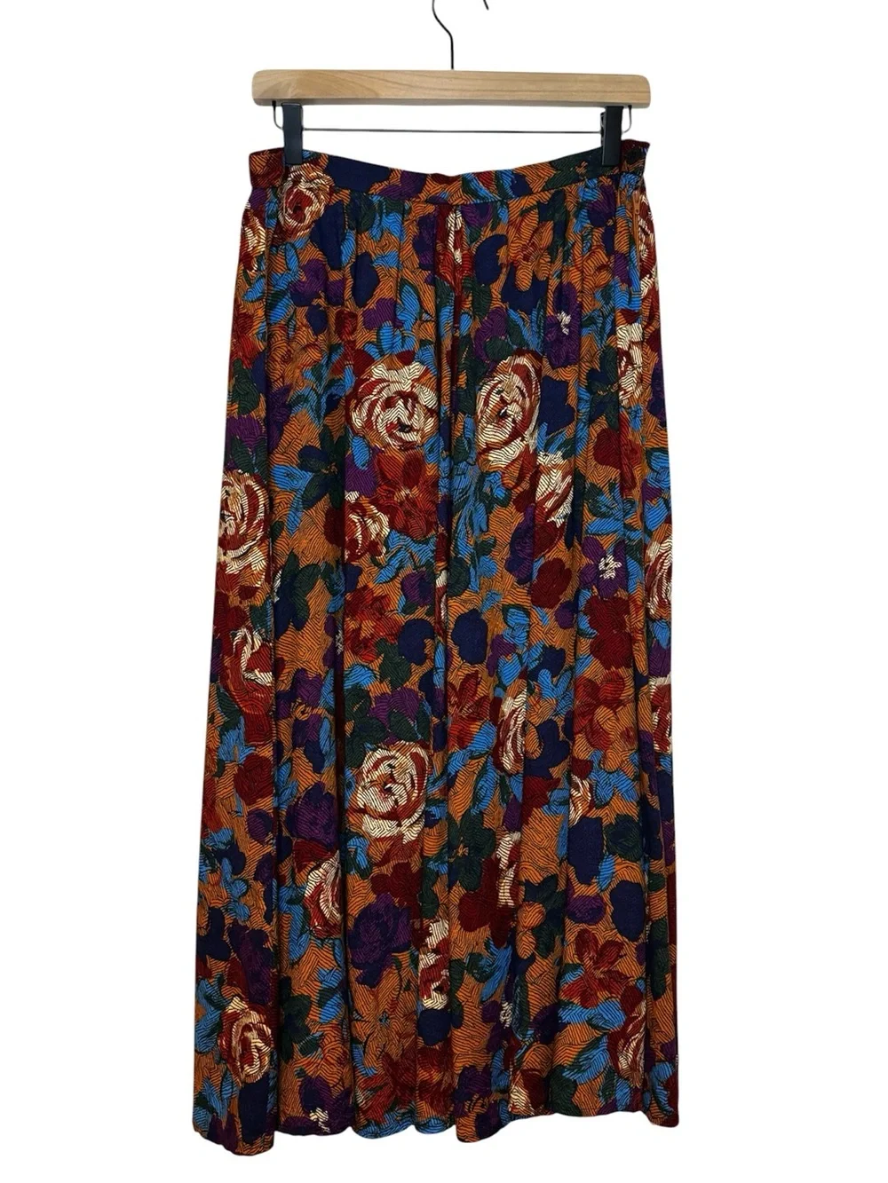 Vintage Robbie Bee Floral Midi Skirt Size M Brown Blue Purple Cottagecore